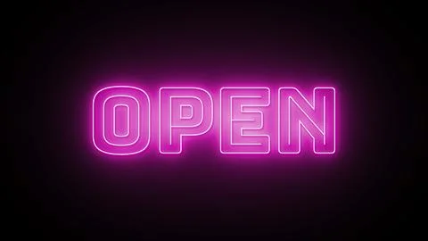 Open text with neon effect in black background Illustrazione stock