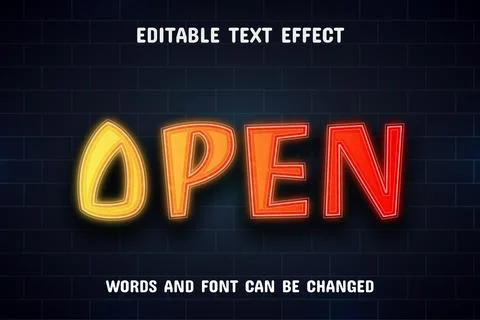 Open text - red neon text effect Stock Illustration