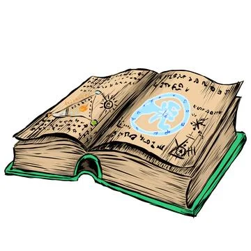 An open thick folio magic book with old yellow pages Stock Illustration