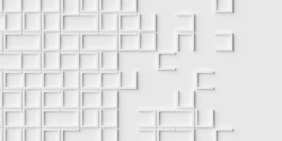 Open three-sided white square frames geometry background wallpaper banner w.. Illustrazione stock