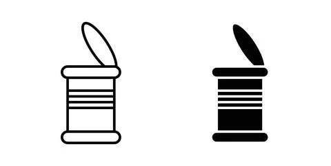 Open tin can icon in black and white. vector icon pack for websites Stock Illustration