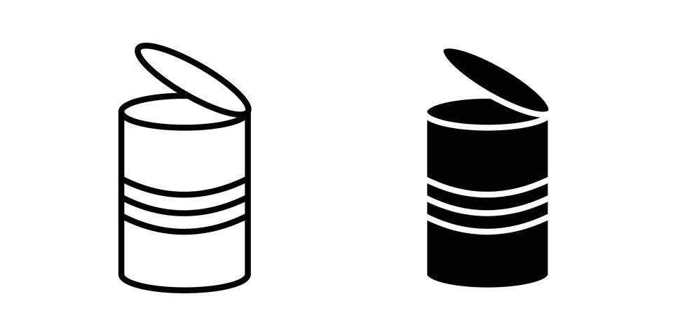 Open tin can icon solid, line, and editable vector set. Illustrazione stock