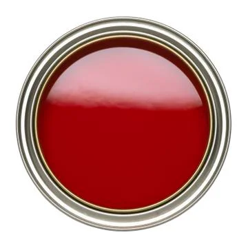 OPEN TIN CAN OF RED PAINT ISOLATED ON WHITE BACKGROUND Stock Photos