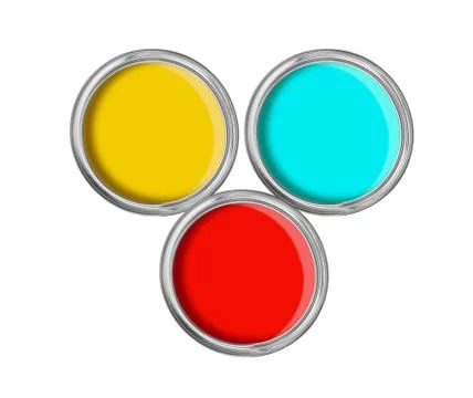 Open tin cans with paint isolated on white Stock Photos