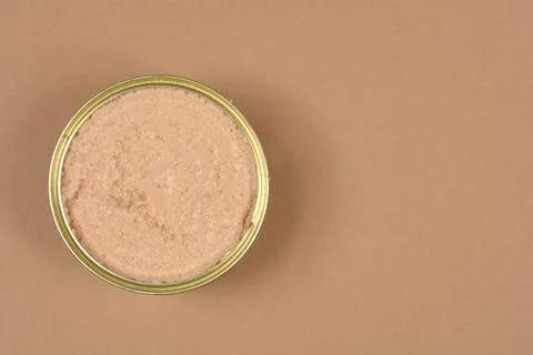 Open Tin of Cod Roe Caviar on Brown Background Stock Photos