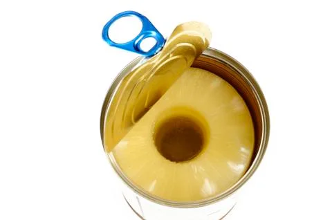 Open tin of pineapple Stock Photos