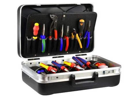 Open Tool Case with Pliers and Screwdrivers Stock Photos