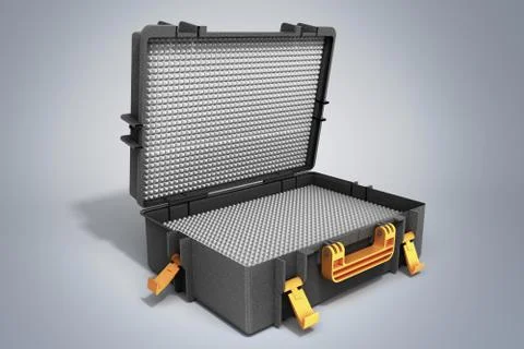 Open tools case 3d render on grey background Stockillustratie