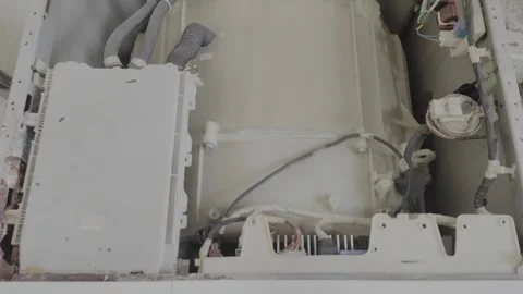 Open Top Cover Front Load Washing Machine Vibrating on Fast Spin Mode Stock Footage 334851386