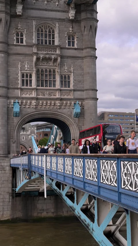 Open Top Tourist Double Decker Bus on Tower Bridge Stock Footage 336068975