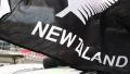 Open top vintage retro car, black New Zealand flag, wind HD Footage