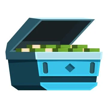 Open treasure chest brimming with stacks of money, illustrating wealth and Stock Illustration