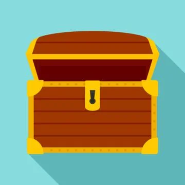 Open treasure chest icon, flat style 库存插图