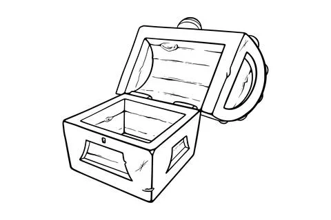 Open treasure chest sketch. Empty wooden chest for games. Vector illustration Stock Illustration