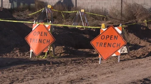 Open trench signs at a construction site 04 Stock Footage 45515768