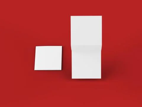 Open tri-folded leaflet in square format. 3d illustration Stock Illustration