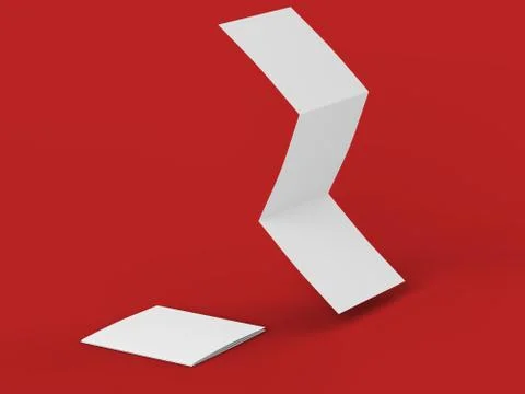 Open tri-folded leaflet in square format. 3d illustration Stock Illustration