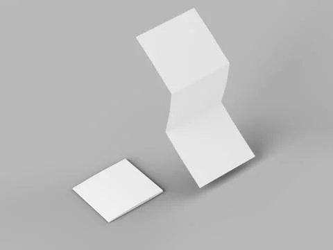 Open tri-folded leaflet in square format. 3d illustration Illustrazione stock