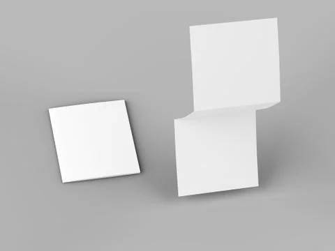 Open tri-folded leaflet in square format. 3d illustration Stock Illustration