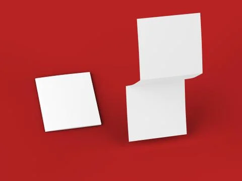 Open tri-folded leaflet in square format. 3d illustration Illustrazione stock
