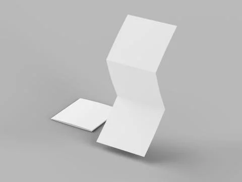 Open tri-folded leaflet in square format. 3d illustration Stock Illustration