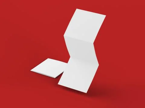 Open tri-folded leaflet in square format. 3d illustration Stock Illustration