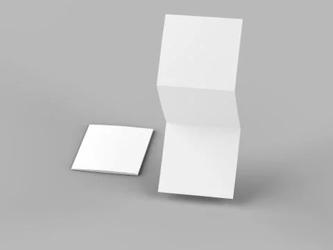 Open tri-folded leaflet in square format. 3d illustration Stock Illustration