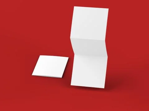 Open tri-folded leaflet in square format. 3d illustration Stock Illustration