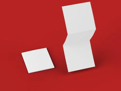 Open tri-folded leaflet in square format. 3d illustration Stock Illustration