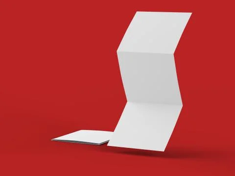 Open tri-folded leaflet in square format. 3d illustration Stock Illustration