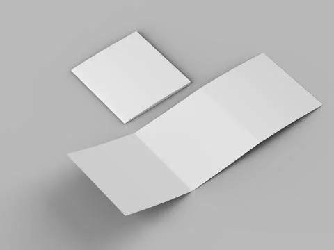 Open tri-folded leaflet in square format. 3d illustration Stock Illustration
