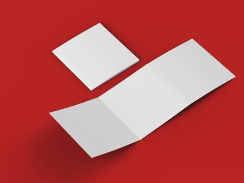 Open tri-folded leaflet in square format. 3d illustration Stock Illustration