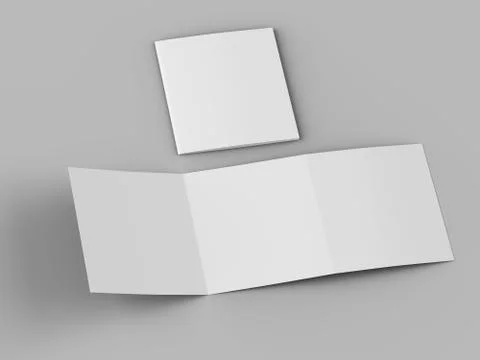 Open tri-folded leaflet in square format. 3d illustration Stock Illustration