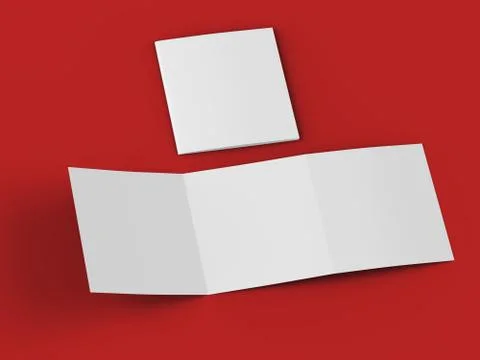 Open tri-folded leaflet in square format. 3d illustration Stock Illustration