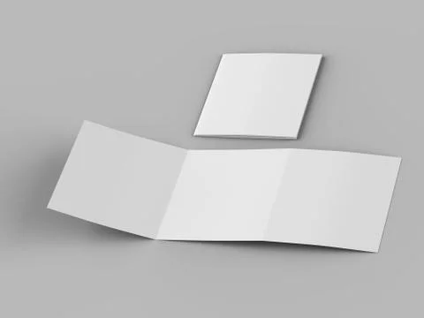 Open tri-folded leaflet in square format. 3d illustration Stock Illustration