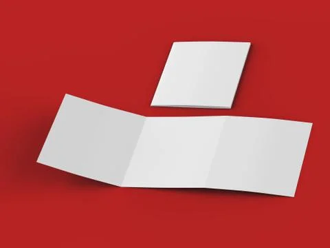 Open tri-folded leaflet in square format. 3d illustration Stock Illustration