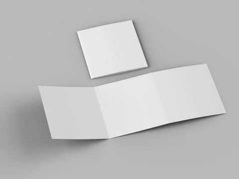 Open tri-folded leaflet in square format. 3d illustration Stock Illustration