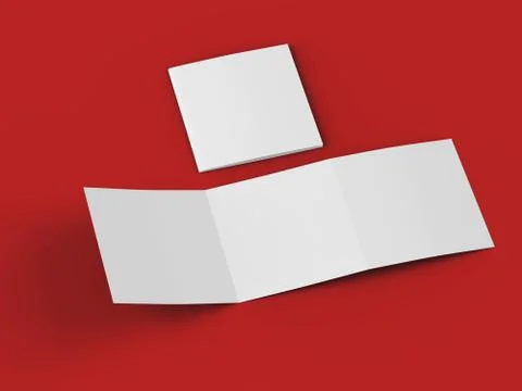 Open tri-folded leaflet in square format. 3d illustration Stock Illustration