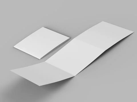 Open tri-folded leaflet in square format. 3d illustration Stock Illustration