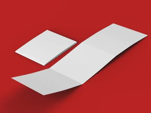 Open tri-folded leaflet in square format. 3d illustration Illustrazione stock