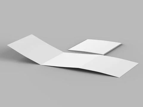 Open tri-folded leaflet in square format. 3d illustration Stock Illustration