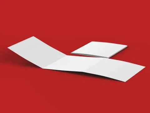 Open tri-folded leaflet in square format. 3d illustration Stock Illustration