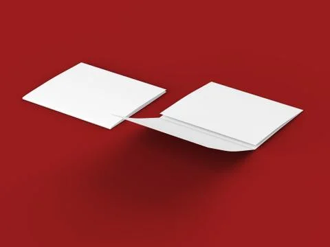 Open tri-folded leaflet in square format. 3d illustration Stock Illustration