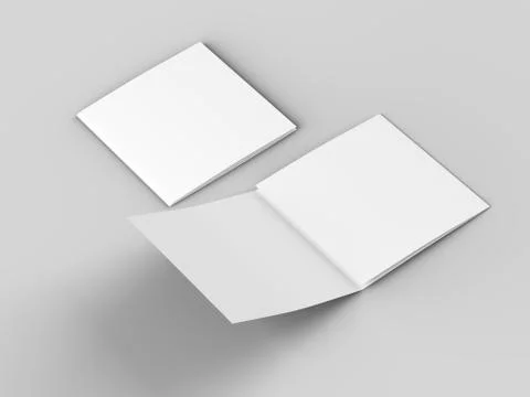 Open tri-folded leaflet in square format. 3d illustration Stock Illustration