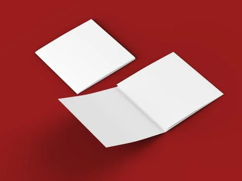 Open tri-folded leaflet in square format. 3d illustration Stock Illustration