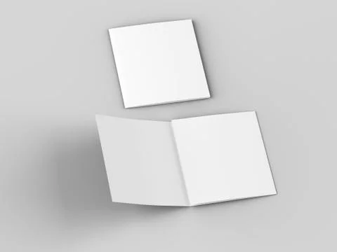 Open tri-folded leaflet in square format. 3d illustration Illustrazione stock