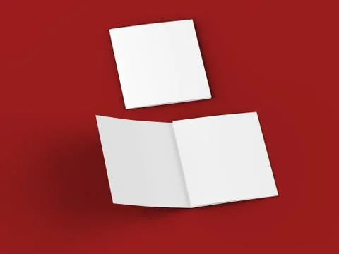 Open tri-folded leaflet in square format. 3d illustration Stock Illustration