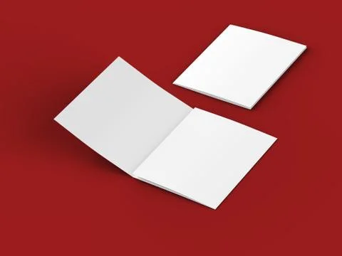 Open tri-folded leaflet in square format. 3d illustration Stock Illustration