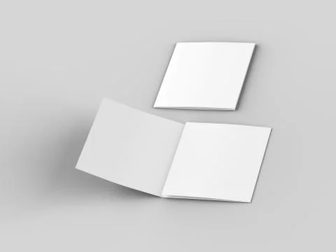 Open tri-folded leaflet in square format. 3d illustration Stock Illustration
