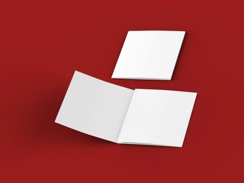 Open tri-folded leaflet in square format. 3d illustration Illustrazione stock